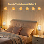 Table Lamps for Bedroom Set of 2-Crystal Table Lamp with USB C+A Ports & AC Outlet Sliver Nightstand Touch Lamp with 3-Way Dimmable Bedside Side Desk Lamp for Living/Bedroom (LED Bulb Included)