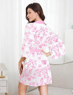 EPLAZA Silk Robes for Women Satin Robe Short Sexy Print Flower Kimono Loungewear Wedding Bridal Party