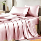 CozyLux Satin Sheets Full Size Sheets - 4 Piece Silky Full Size Bed Sheets, Luxury Dirty Pink Full Bed Set with Smooth and Soft Microfiber, Includes 1 Fitted Sheet, 1 Flat Sheet and 2 Pillowcases