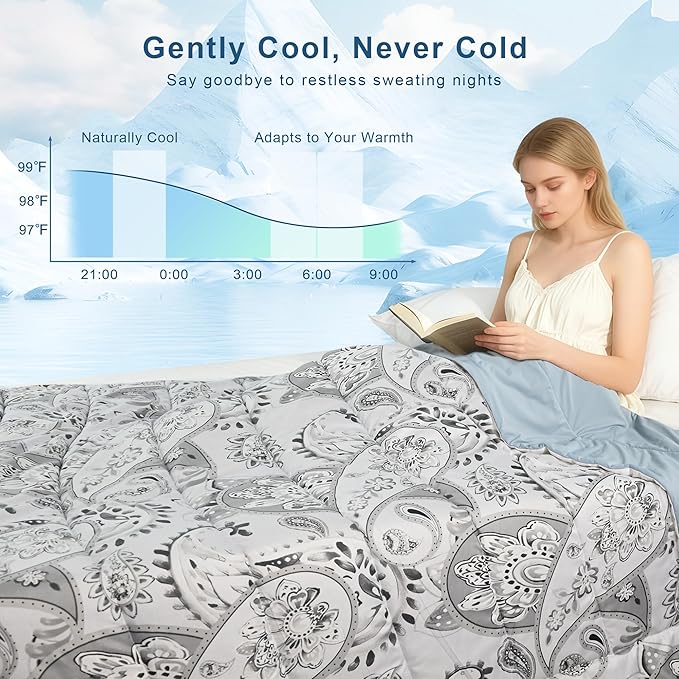 Cooling Comforter Queen Size, Cooling Blankets for Hot Sleepers, Breathable Lightweight Cold Blanket, Ultra Soft Thin Summer Bedding (Gray, Queen)