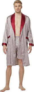Tony & Candice Men's Satin Robe Lightweight Long Sleeve Silk Kimono Bathrobe with Shorts Set Sleepwear