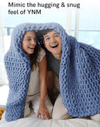 YnM Chunky Throw Blanket, Medium-Weight, Hand Knitted with Chenille Yarn, Skin Friendly, Ventilated and Breathable, Machine Washable, Home Décor Piece for Couch Sofa and Bed (Chambray Blue 80x87 Inch)