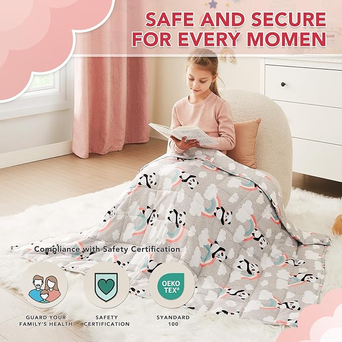 CuteKing Weighted Blanket (10lbs,50"x 60", HappyPanda) Heavy Blanket for 90-100lbs, Weighted Blanket for Cooling & Heating with Premium Glass Beads, Soft Thick Blanket All-Season