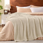 BEDELITE Chunky Cable Knit Throw Blanket for Couch,Super Soft Cozy Woven Blanket for Room Decor,60"x80", Beige