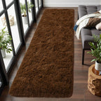 Macgace Fluffy Runner Rug, 2x6 Brown Washable Hallway Area Rugs for Bedroom Living Room Kitchen Laundry, Long Shag Rug with Non Slip Rubber Backing Fuzzy Entryway Carpet Modern Home Decor