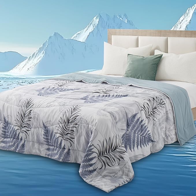 Cooling Comforter Twin Size, Cooling Blankets for Hot Sleepers, Breathable Lightweight Cold Blanket, Ultra Soft Thin Summer Bedding (Dusty Blue, Twin)