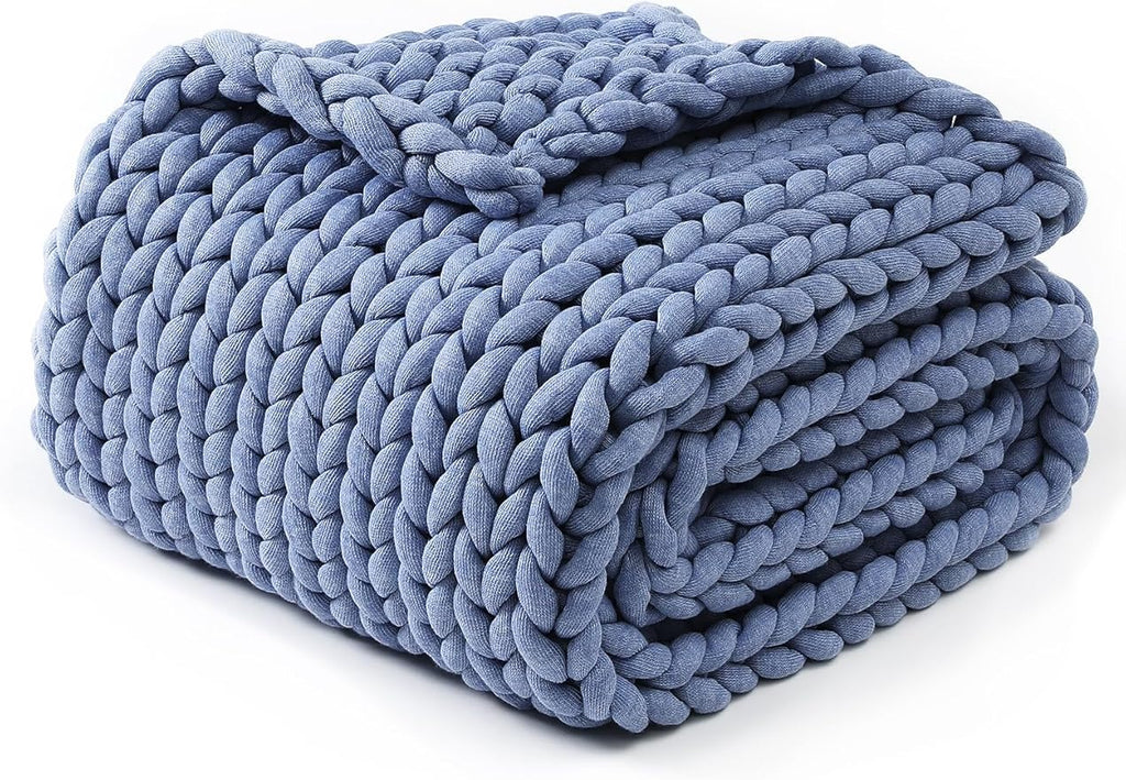 YnM Chunky Throw Blanket, Medium-Weight, Hand Knitted, Skin Friendly, Ventilated and Breathable, Machine Washable, Home Décor Piece for Couch, Sofa and Bed (Cerulean Blue, 40x50 Inch)