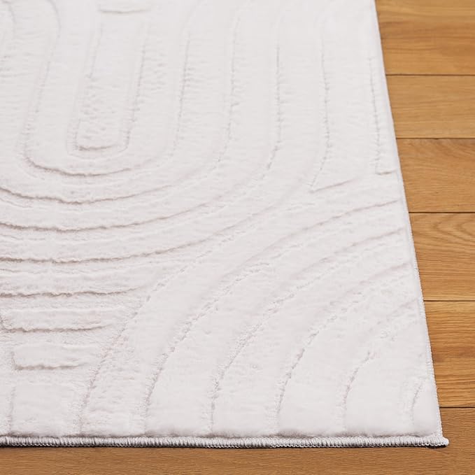 SAFAVIEH Washable Rug Faux Rabbit Fur Shag Collection - 6' Square, Ivory, Slip Resistant & Easy Cleaning, Ideal for Living Room, Bedroom, Kids Playroom, Nursery, Dining Space (FRF881A)