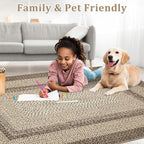 2x6 Boho Runner Rug Braided Print Hallway Area Rug Machine Washable Throw Floor Cover Non Slip Moroccan Runner Carpet for Kitchen Farmhouse Rustic Carpet for Living Room Bedroom, Camel