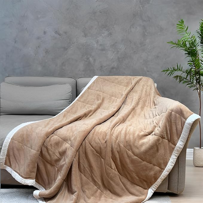 Sherpa Double-Sided Blankets, Plush & Cuddly Throw, Extra-Plush Thermal Fleece Blanket for Sofa/Couch/Bedding, Super Soft Living Room Blanket with Anti-Pilling (Khaki, 60×80)