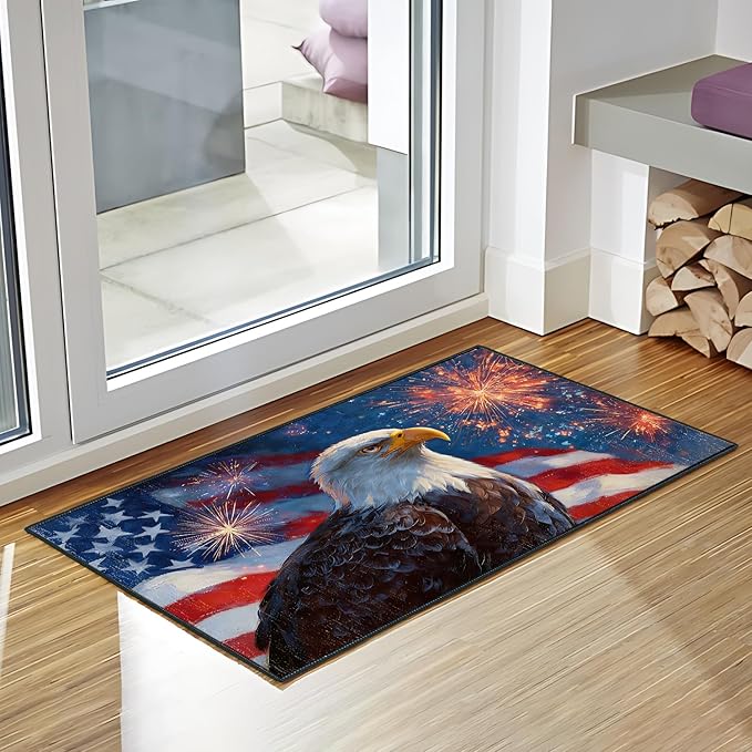 Eagle Flag Area Rug 2x3 ft Entry Rug Washable Boho Rugs Non Slip Low Pile Floral Door Mat Small Carpet for Bedroom, Bedside, Kids Room, Office, Dining Room