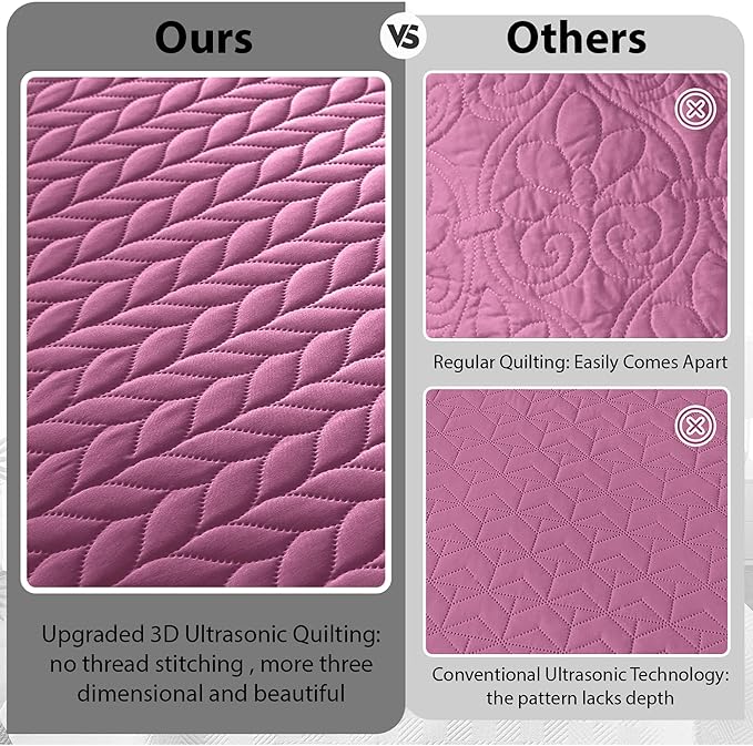 IR Imperial Rooms Queen Quilt Bedding Set Size (90" x 96") + 2 Pillow Shams (20" x 26"+ 2") - 3 Pcs All Season Lightweight Reversible Microfiber Coverlet Embossed Quilt Bedspread (Purple)