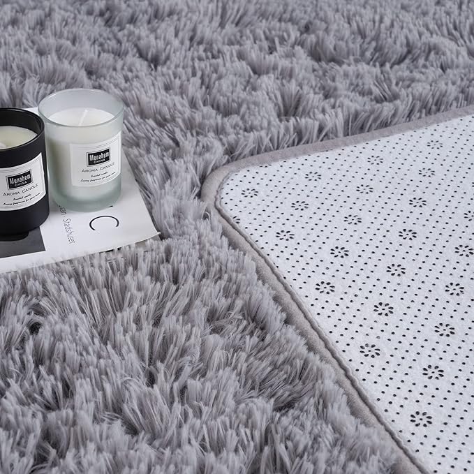 Noahas Fluffy Grey Area Rugs for Bedroom Living Room,4x5.3 Feet Thick Shag Throw Floor Carpet,Soft Shaggy Non-Slip Plush Dorm Nursery Kids Rug Home Decor Aesthetic