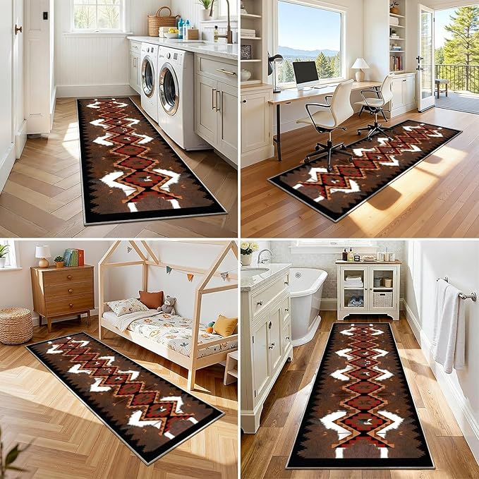 Faux Cowhide Rugs for Hallways,4x12ft,Country Farmhouse Western Runner Rugs,Southwest Aztec Kitchen Runner Rug,Soft, Non-Slip, and Machine Washable Cowhide Carpet,for Bedroom, Indoor Entrance