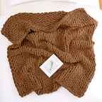 YAAPSU Chunky Knit Throw Blanket for Couch, 51"x63", 100% Hand Knitted Thick Cable Knit with Cozy Jumbo Chenille Yarn, Soft Large Rope Knot Crochet Blankets for Sofa Bed Living Room Décor, Caramel