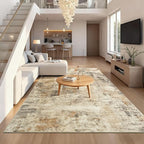 CRYPTOLITE Abstract Area Rug 5x7 Washable Rug with Non-Slip Backing Low Pile Area Rug Area Rugs for Living Room, Bedroom, Dining Room, Khaki