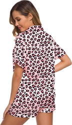 SWOMOG Womens Silk Satin Pajamas Set Short Sleeve Sleepwear Button Down Top and Shorts Loungewear 2 Piece Pjs Set XS-3XL