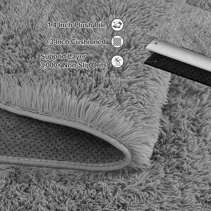 Grey Rugs for Bedroom 8x10 Feet Large - Ultra Soft Faux Fur Area Rug - Plush Non-Slip Shaggy Carpet for Living Room, Cozy Fluffy Rug for Kids Boys Girls Dorm Nursery Room, High Pile Floor Carpet