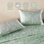 MR&HM Satin Bed Sheets with Elastic Corner Straps, Full Size Sheets Set, 4 Pcs Silky Bedding Set with 15 Inches Deep Pocket for Mattress (Full, Floral Sage)
