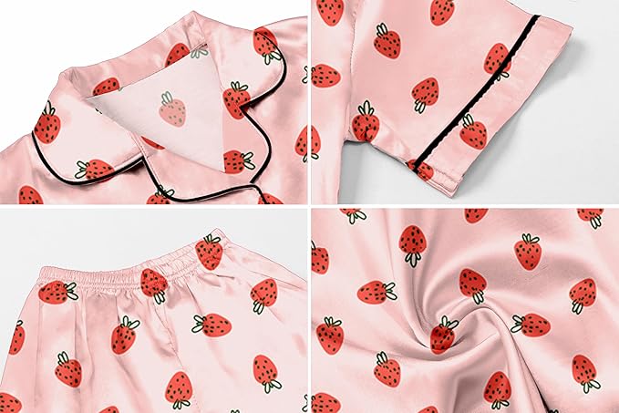 Girls & Womens Satin Pajamas Set, Silk Button-Down Sleepwear 2 Piece Nightwear, 3 Years - Women XXL