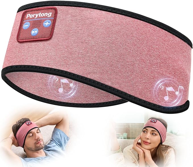 Perytong Sleep Headphones Bluetooth Headband, No Pressure for Ear, Headband Headphones Wireless Earphones Music Sleep Headband Earbuds, Sleep Mask Gifts for Men Women Teens