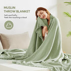 SOULFUL Muslin Throw Blanket with Tassels - Soft Cotton Throw Blanket for Couch or Bed, Lightweight and Breathable Gauze for All Seasons, Grassgreen, 50" x 60"