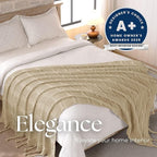 Boho Knitted Chenille Blanket with Tassels - Lightweight & Soft All-Season Throw - 3D Classic Pattern for Living Room Bedroom Couch, Sandy Beige, Twin 60"x80"
