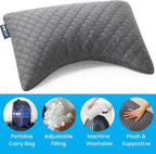 Sidney Sleep Set of 2 Mini Travel Size Neck Pillows - Knee Pillow - Back Lumbar Support - Curved Bed Pillow - 14 x 19 Inches - Adjustable Loft - Carry Backpack Included (Grey 2 Pack Mini)