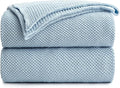 Longhui bedding 100% Cotton Light Blue Lightweight Cable Knit Throw Blanket for Couch Sofa Bed Home Décor Bonus Laundering Bag – Large 60 x 80 Inch, Machine Washable, Blue Color