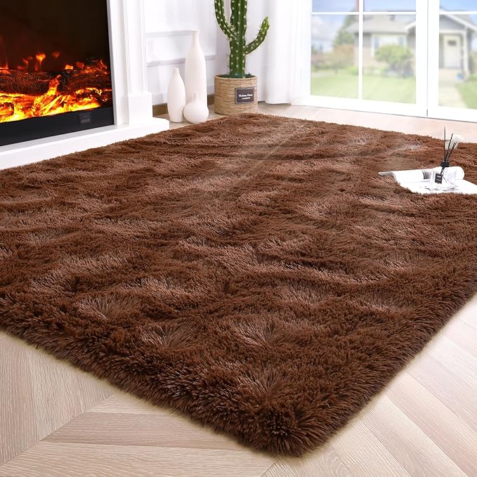 Noahas Extra Large 9x12 Area Rugs for Living Room,Fluffy Brown Bedroom Rug,Big Thick Plush Shag Non-Skid Soft Shaggy Throw Carpet