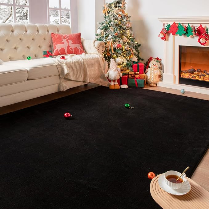 Przemy Washable Area Rug for Living Room Bedroom, 6x9 Feet Black Memory Foam Rug, Super Soft Modern Indoor Carpet for Kids Room Girls Boys Dorm Nursery Decor Mat