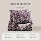 BLOOMHAVEN Quilt Set King Size, Italian Plum Floral Quilt Sets, Reversible Bedspread Lightweight and Breathable for All Seasons, Soft Quilted Bedspread with 2 Pillow Shams