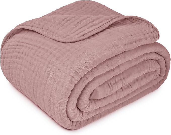 Comfy Cubs Muslin Blanket for Adults Queen 90" x 90" - 6 Layer Soft, Breathable & Lightweight Muslin Adult Blanket - Machine Washable & Designed in The US Bedding for All Seasons - Mauve