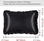 Silky Satin Ruffled Pillow Cases for Hair and Skin,Black Silk Pillowcases King Set of 2 with Envelope Closure Princess Room Decoration