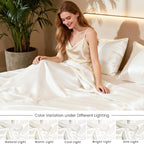 Love's cabin Satin King Sheet Sets - 4 Piece Ivory Silky Sheets King Size Bed Set with Deep Pocket, Luxury Silk Feel King Size Satin Sheet Set (1 Flat Sheet,1 Fitted Sheet,2 Pillow Cases)