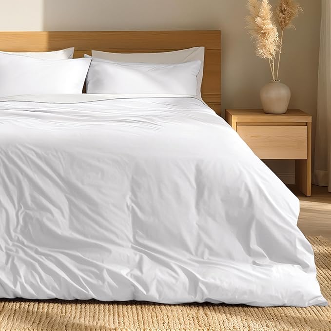 Bare Home 100% Organic Cotton California King Duvet Cover Set - Crisp Percale Weave - Lightweight & Breathable - Cooling Duvet Cover Set (Cal King, White)
