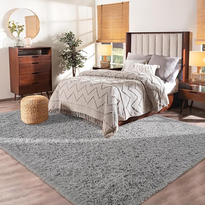 Softlife Area Rug for Living Room, Fluffy Shag Plush 5.3x7.6 Grey Rugs for Bedroom Girls, Shaggy Soft Fuzzy Kids Large Carpet for Dorm Bedside Ultra Cozy Non-Slip Indoor Decor
