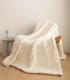 Chunky Knit Blanket Soft Chenille Yarn Knitted Throw Blanket 40"X40" Handmade Cable Warm Thick Giant Blanket for Couch Bed Trips (40"X40", Cream White)