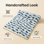 Amélie Home Chunky Knit Throw Blanket for Couch, Soft Chenille Handmade Crochet Throw Rope Knot Blanket for Couch, 50"x60", Space-Dyed Blue Striped