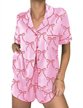 Ekouaer Womens Silk Satin Pajama Sets 2 Piece Button Down Silk Pjs Shorts Sets Cute Print Short Sleeve Sleepwear S-4XL
