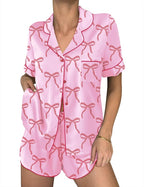 Ekouaer Womens Silk Satin Pajama Sets 2 Piece Button Down Silk Pjs Shorts Sets Cute Print Short Sleeve Sleepwear S-4XL