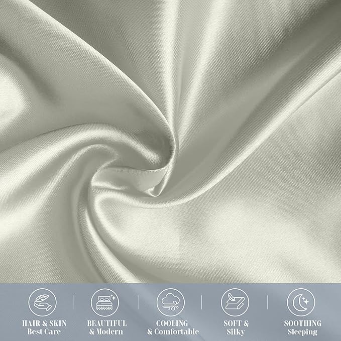 Elegant Comfort 4-Pack Cooling Viscose Satin Pillowcase Set with Hidden Zipper Closure, Silky Smooth for Best Hair and Skin Care-Beautiful Gift Box-4-Piece Satin Pillowcase Set, King, Light Jade