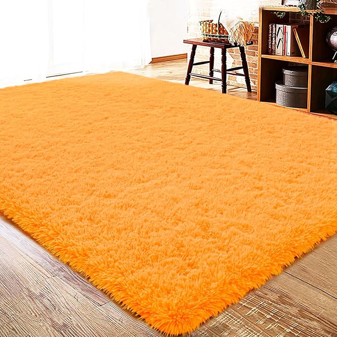 ISEAU Fluffy Rug Carpets Soft Shaggy Area Rugs Indoor Floor Mats for Kids Room Fuzzy Carpet Comfy Cute Nursery Mat Bedside Rug for Boys Girls Bedroom Living Room Home Decor, 6ft x 9ft,Orange