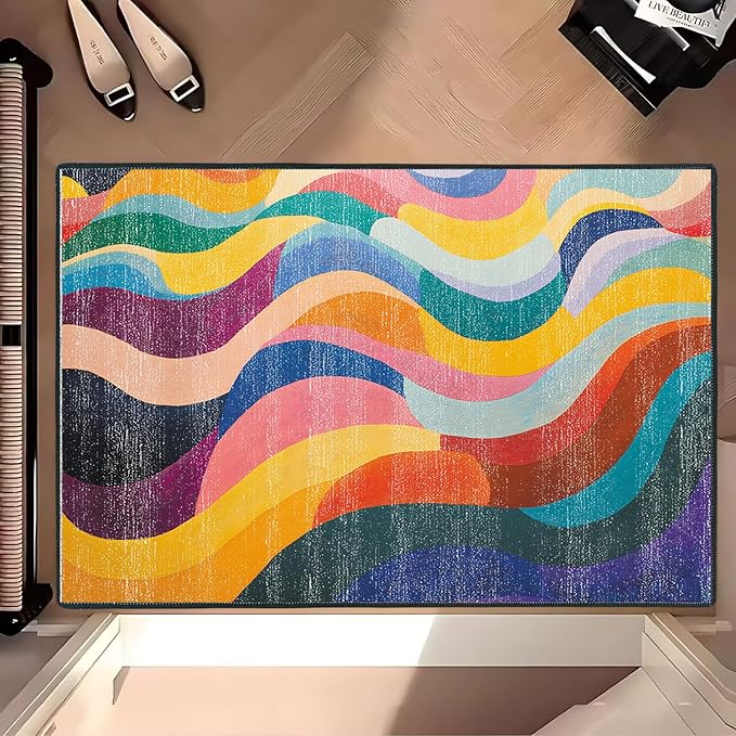 Area Rug 2x3 ft Rug Washable Boho Rugs Non Slip Low Pile Floral Small Carpet for Bedroom, Bedside, Kids Room, Office, Dining Room (Rainbow Pattern, 2x3 ft)