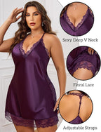 Avidlove Women Lingerie Plus Size Satin Lace Chemise Nightgown Sexy Full Slips Sleepwear L-4XL