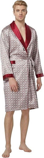 Tony & Candice Men's Satin Robe Lightweight Long Sleeve Silk Kimono Bathrobe with Shorts Set Sleepwear