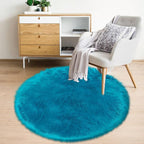 3ft Small Round Blue Rug,Thick Furry Fluffy Carpet for Teen,Sheepskin Fur Shaggy Circular Rug for Indoor Bedroom Room Living Room Nursery Decor Chair