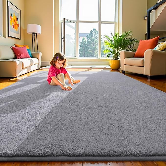 Keeko 7x10 Area Rugs for Living Room, Soft Modern Bedroom Large Rugs Indoor Non Slip Fluffy Rug Minimalist Low Pile Carpet Washable Rug for Kids Boys Girls Dorm Classroom Nursery Home Decor Grey