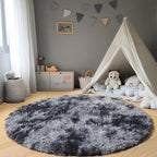 ONASAR Tie-Dyed Dark Grey Round Area Rugs 5ft, Ultra Soft Bedroom Circle Rug for Kids Girls Teen Room, Fluffy Plush Shaggy Carpet Floor Mats for Baby Nursery Living Room Playroom Home Decor