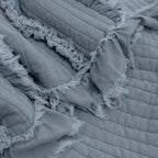 Ultra Soft Pre-Washed Quilted Boho Dark Blue King Size Blankets for Bed, Ruffle Fringed Decorative Throw, Stone Washed Chic Rustic Blanket for Sofa Couch Bed, 104"*90"